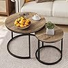 Smuxee Nesting Coffee Table Set of 2 for Living Room - Round Wooden Top & Matte Black Metal Base - Space Saving & Stylish