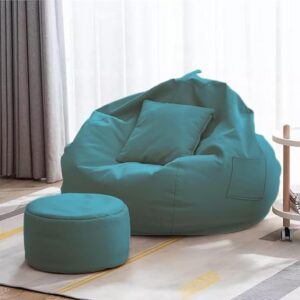 Gold 4XL Bean Bag Combo with Footstool & Cushion | Faux Leather Teardrop Bean Bag for Adults & Teens | Pre-Filled with Beans | Home, Bedroom, Living Room, Office (4XL - Aqua)